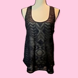 Paige Black Scoop Neck Sheer 100% Silk Lace Sleeveless Blouse Tank Top Sz Medium